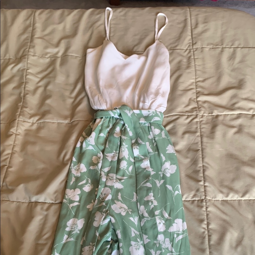 White and Green Floral Jumpsuit